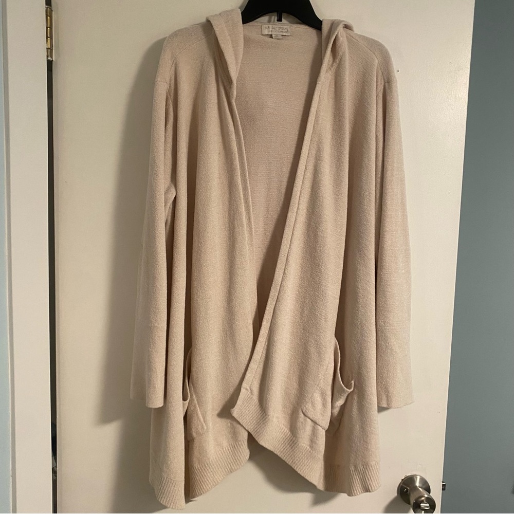 Barefoot Dreams Cozy Chic Ultra Lite Hooded Cardigan Open Front Size 2XL Beige